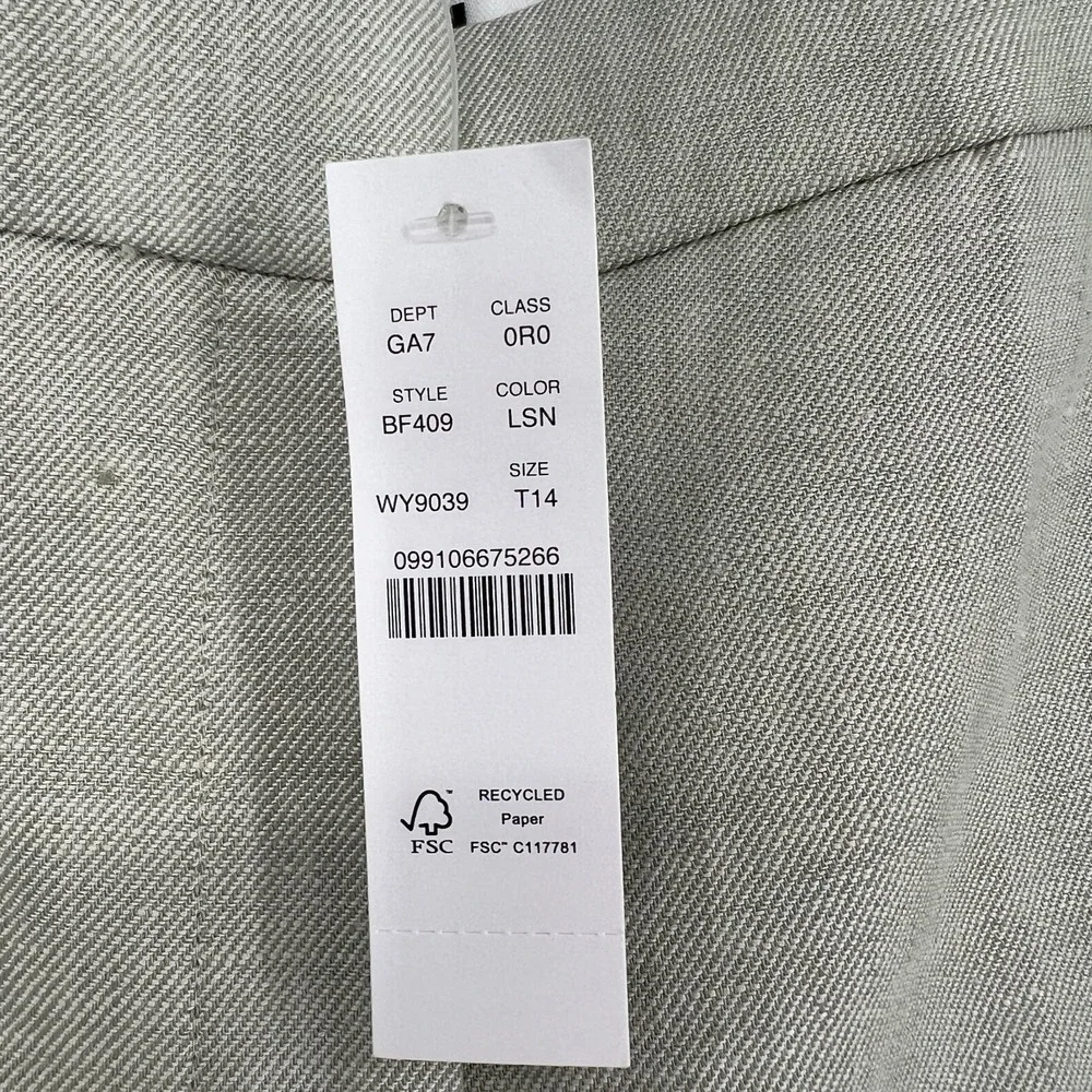 J Crew Kate Trouser Pants Womens 14T Green Linen Straight Leg Career Office Work
